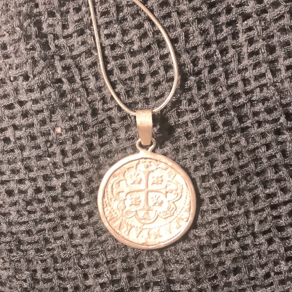 Large Sterling Silver ancient Spanish coin pendant